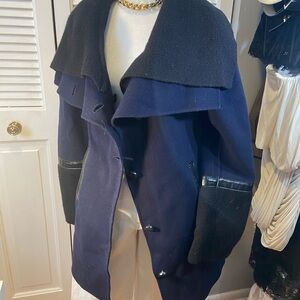 Mackage Navy and Black Wool Women's Cape Coat